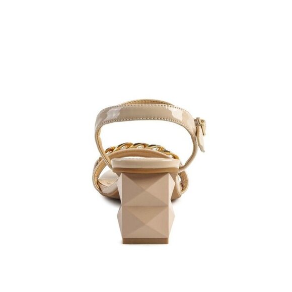 ILLUSION GEOMETRIC CUT DIAMANTE CHAIN SANDAL -Latte  Size-6 - Picture 2 of 8